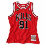 Dennis Rodman Chicago Bulls 1997-98 Finals red jersey front on white background