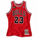 Michael Jordan Bulls 1997-98 Finals red basketball jersey, front view on white background