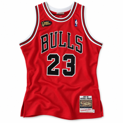 Michael Jordan Bulls 1997-98 Finals red basketball jersey, front view on white background