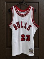 Michael Jordan Bulls 1984–85 rookie white jersey, actual size L sample photo