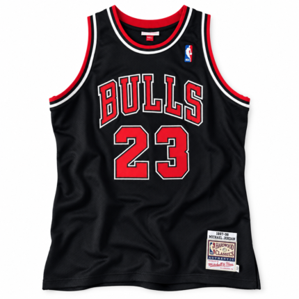 Michael Jordan Chicago Bulls 1997–98 black jersey front on white background