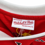 Michael Jordan Bulls 1997-98 Finals red jersey neck label and stitching detail