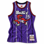 Vince Carter Toronto Raptors 1998–99 rookie season purple jersey front on white background